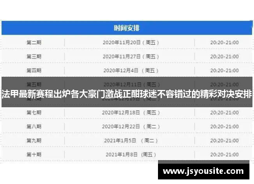 法甲最新赛程出炉各大豪门激战正酣球迷不容错过的精彩对决安排